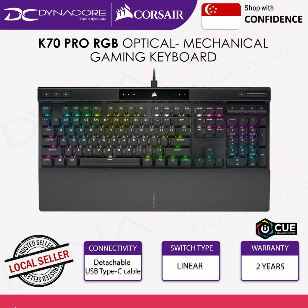 Corsair K70 PRO RGB Optical-Mechanical Gaming Keyboard with PBT DOUBLE SHOT PRO Keycaps - 840006660163