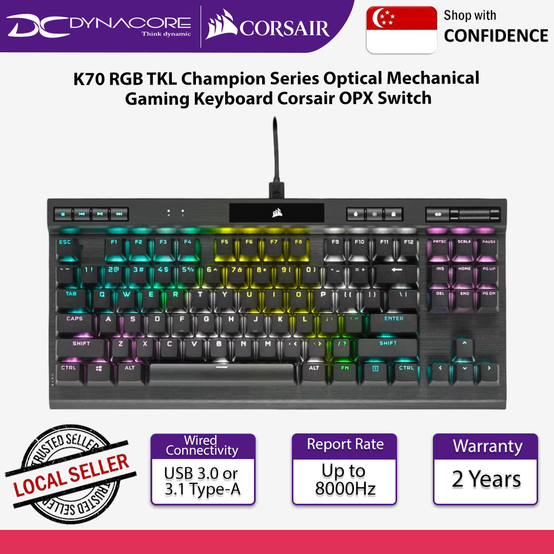 Corsair K70 RGB TKL Champion Series Optical Mechanical Gaming Keyboard Corsair OPX Switch - 840006648253