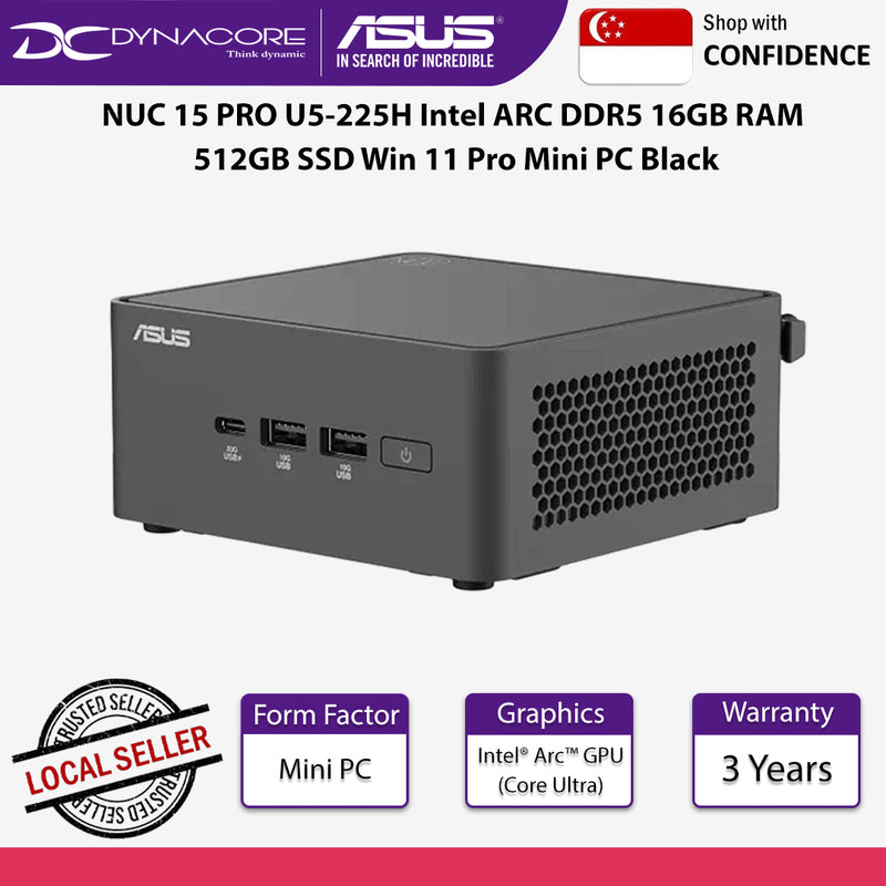 ASUS NUC 15 PRO U5-225H Intel ARC DDR5 16GB RAM 512GB SSD Win 11 Pro Mini PC Black - 199291417229