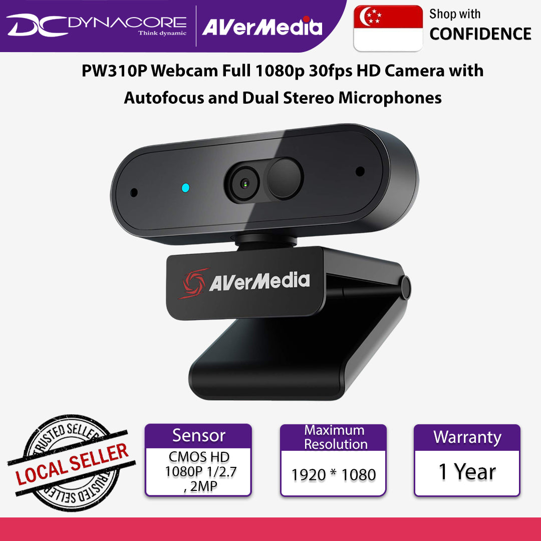Avermedia PW310P Webcam Full 1080p 30fps HD Camera with Autofocus and Dual Stereo Microphones - PW310P