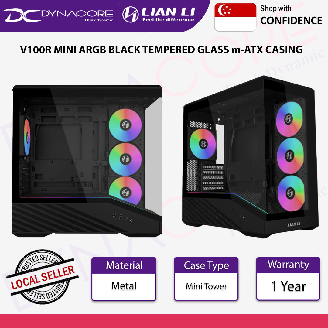 Lian Li Vector V100R Mini Tower PC Case BLACK Tempered Glass m-ATX CASING - LIANLIV100RMINIBLK
