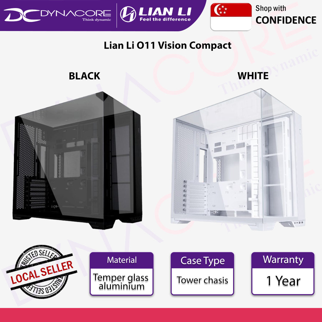 Lian Li O11 Vision Compact BLACK/WHITE Tempered Glass ATX PC Case