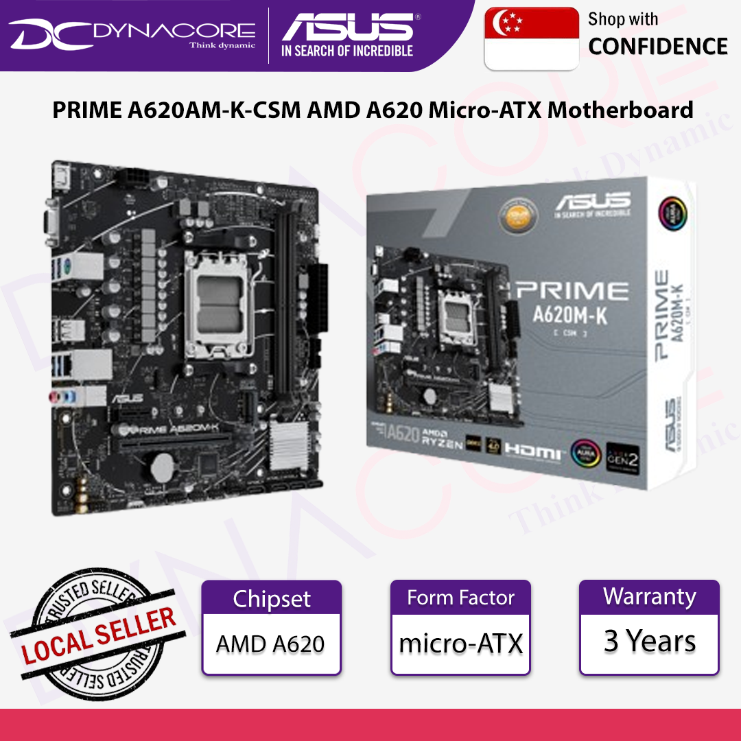 ASUS PRIME A620AM-K-CSM AMD A620 Micro-ATX Motherboard - 4711636227995