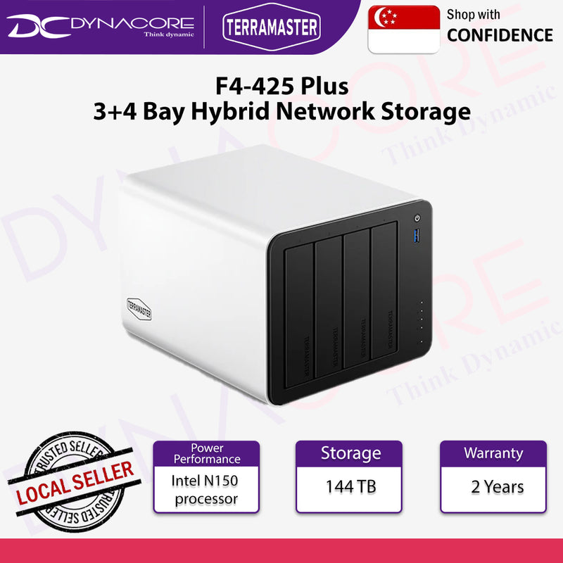 TERRAMASTER F4-425 Plus 3+4 Bay Hybrid Network Storage NAS - Intel N150 CPU, 16GB DDR5 RAM and dual 5GbE ports
