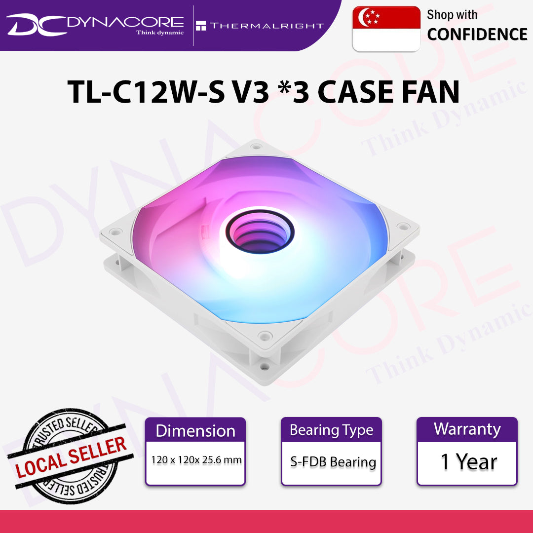 Thermalright TL-C12W-S V3 ARGB 120mm Case Fan - White 3 Pack - 814256016674