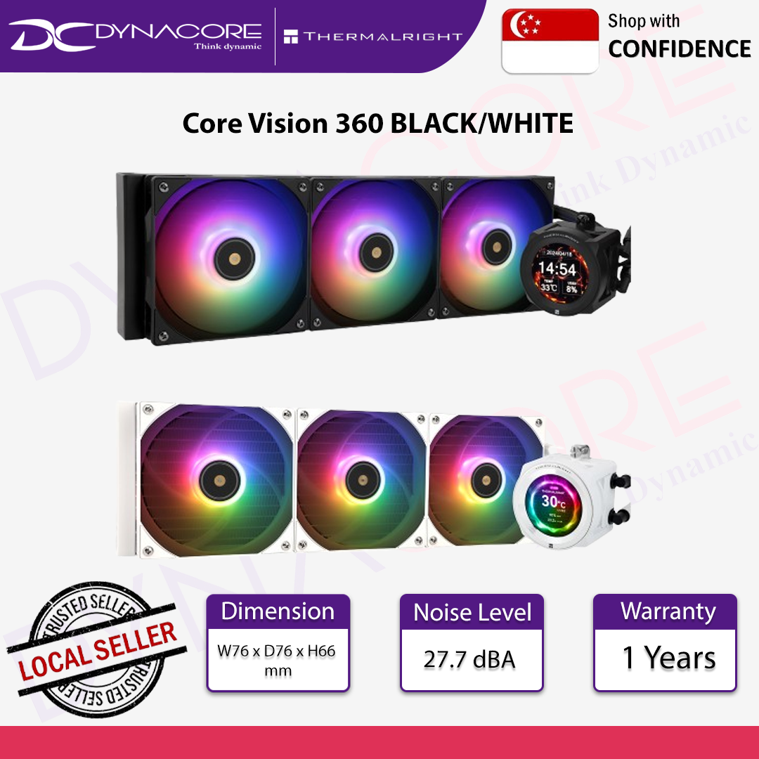 THERMALRIGHT CORE VISION LCD 360 ARGB BLACK/ WHITE AIO LIQUID COOLER -814256017770, 814256017787