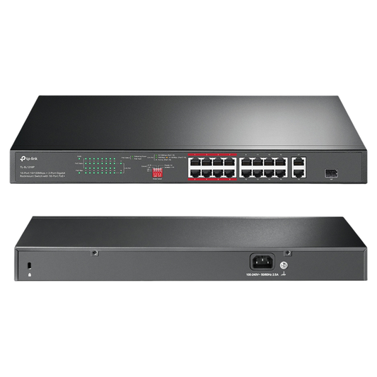 TP-Link TL-SL1218P 16-Port 10/100 Mbps + 2-Port Gigabit Rackmount Switch with 16-Port PoE+ - 6935364052829