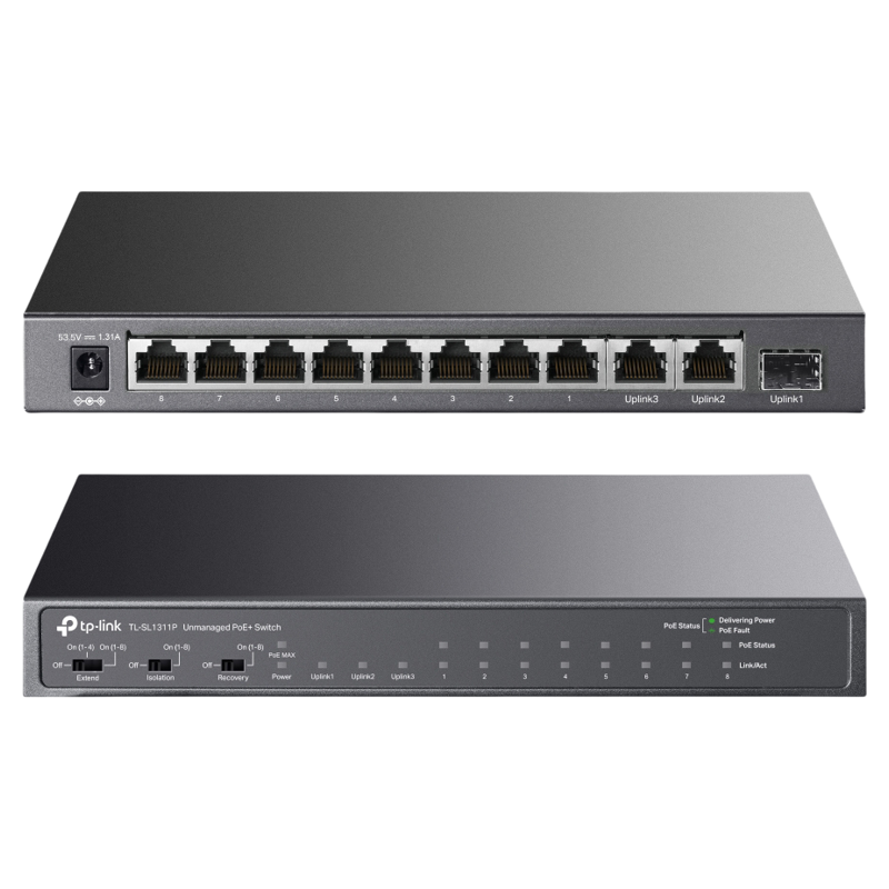 TP-Link TL-SL1311P 8-Port 10/100Mbps + 3-Port Gigabit Desktop Switch with 8-Port PoE+ - 4895252500288
