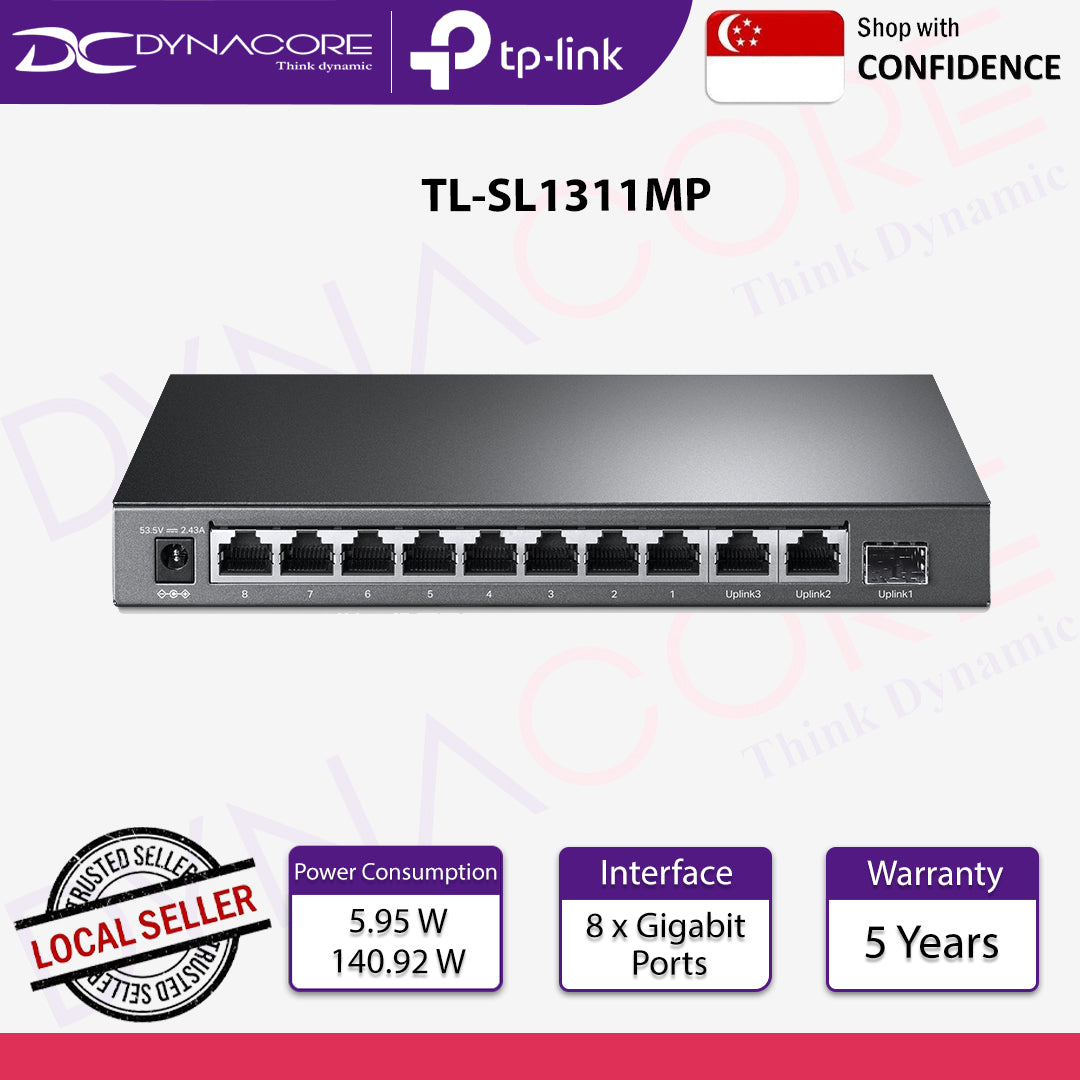TP-Link TL-SL1311MP 8-Port 10/100Mbps + 3-Port Gigabit Desktop Switch with 8-Port PoE+ - 6935364006259