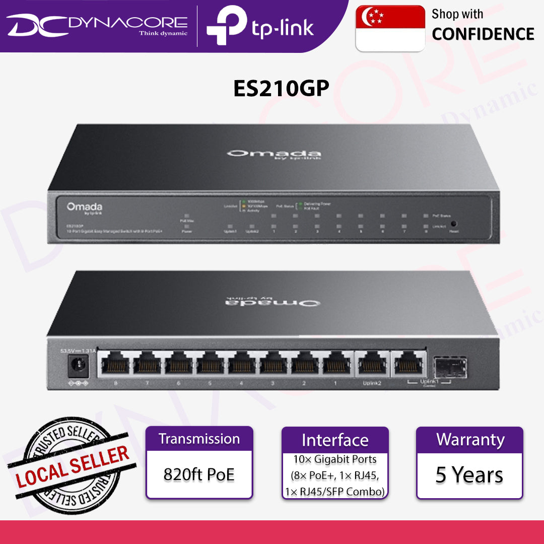 TP-Link ES210GP Omada 10-Port Gigabit Easy Managed Switch with 8-Port PoE+ - 1210002609722