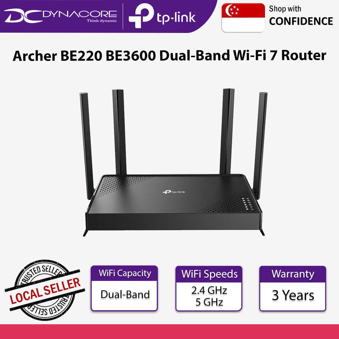 TP-Link Archer BE220 BE3600 Wi-Fi 7 Router Dual Band WLAN 3570 Mbps Gigabit Port USB 3.0 - 1210002600842