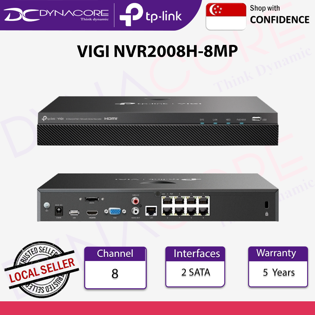 TP-LINK 8 CHANNEL POE+ NETWORK VIDEO RECORDER -VIGI NVR2008H-8MP - 8885020622027