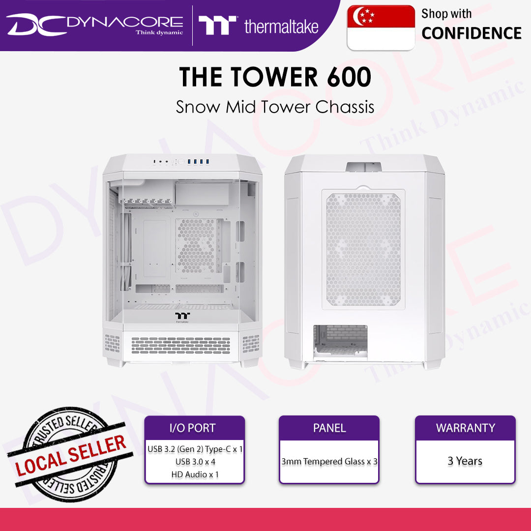 Thermaltake The Tower 600 White Mid Tower Tempered Glass PC Gaming Case - TTTOWER600WHT