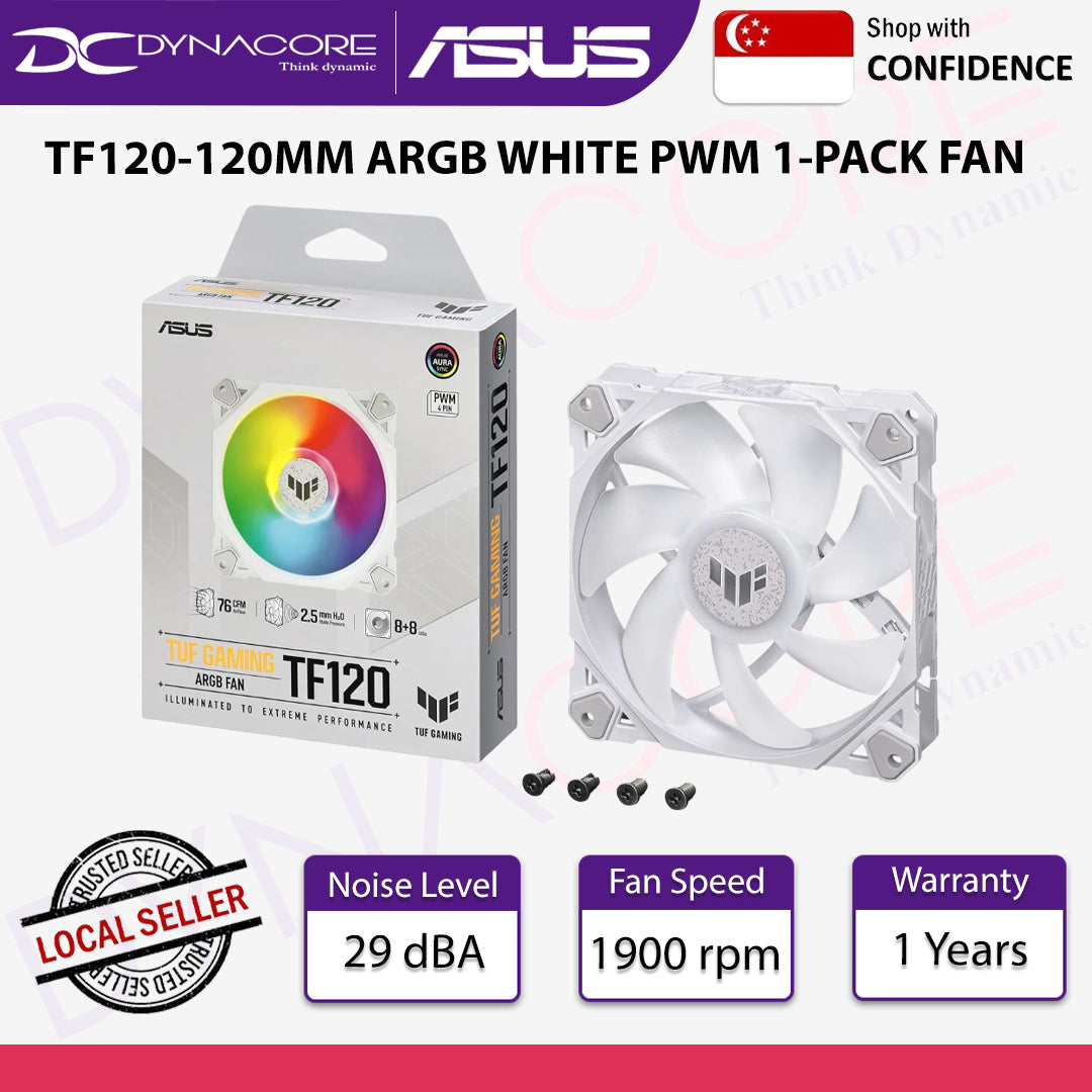 ASUS TUF Gaming TF120 ARGB White Edition Case Fan - 1-Pack - 4711081845393