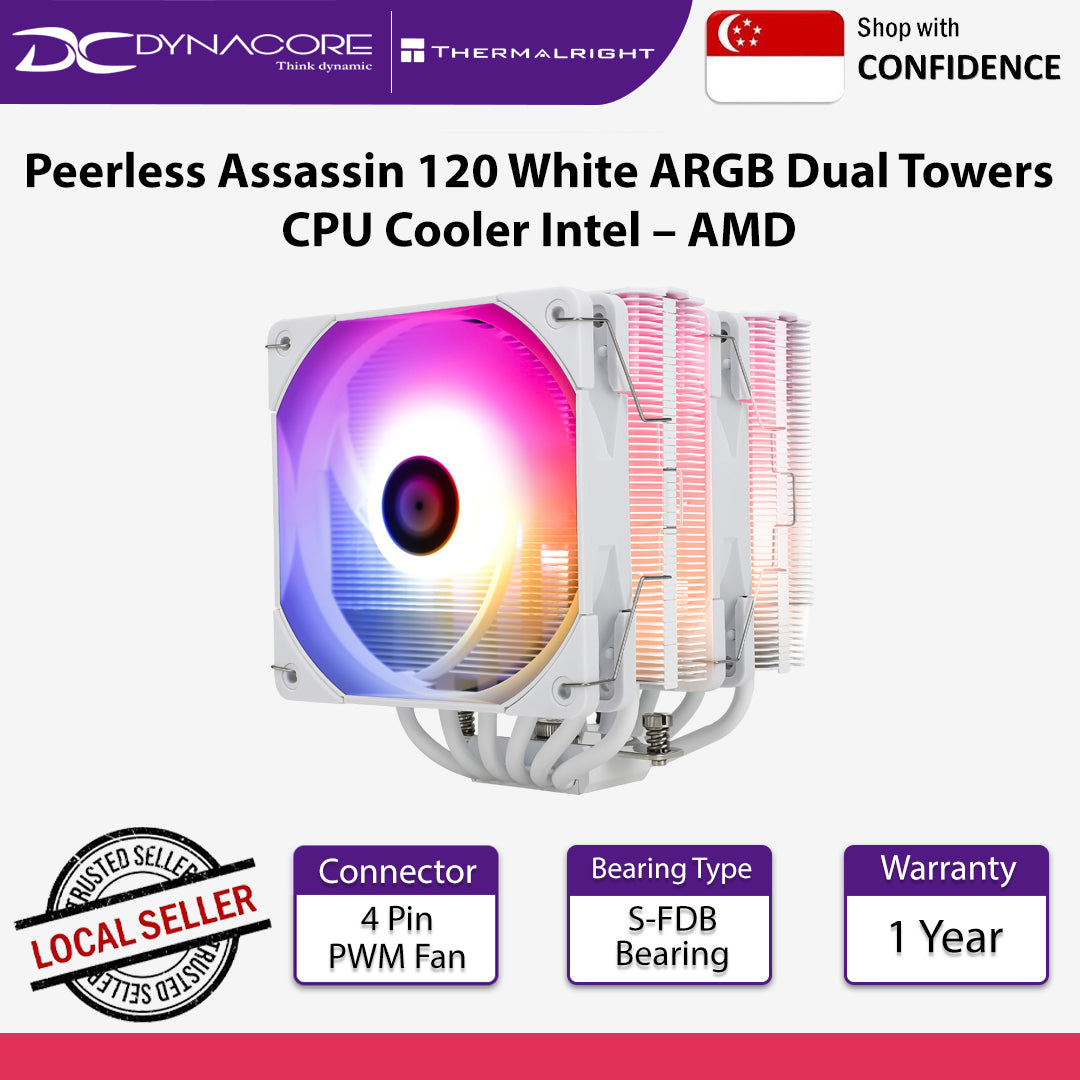 Thermalright Peerless Assassin 120 White ARGB Dual Towers CPU Cooler Intel – AMD - 814256003131
