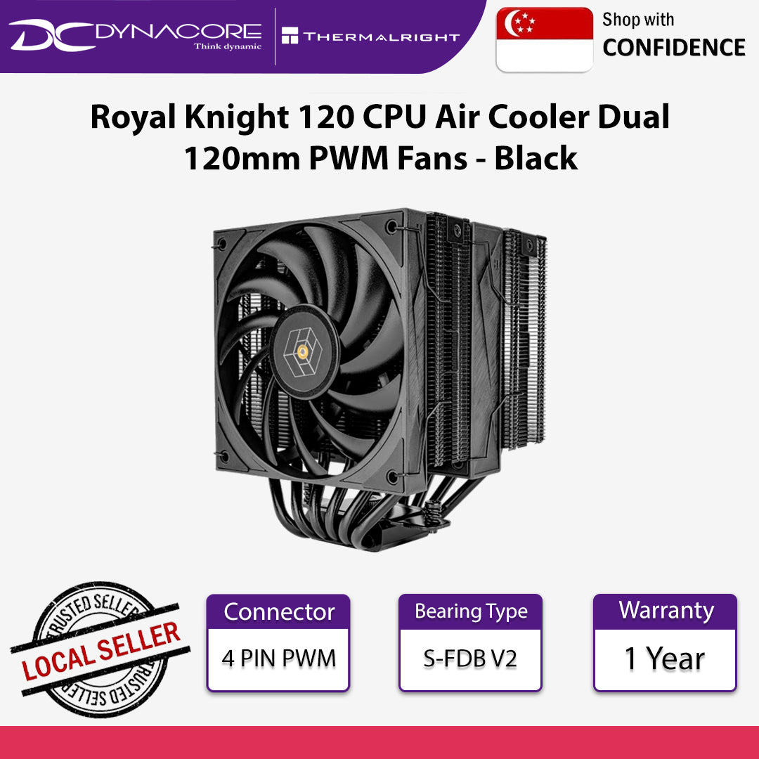 Thermalright Royal Knight 120 CPU Air Cooler Dual 120mm PWM Fans Black - 814256018203
