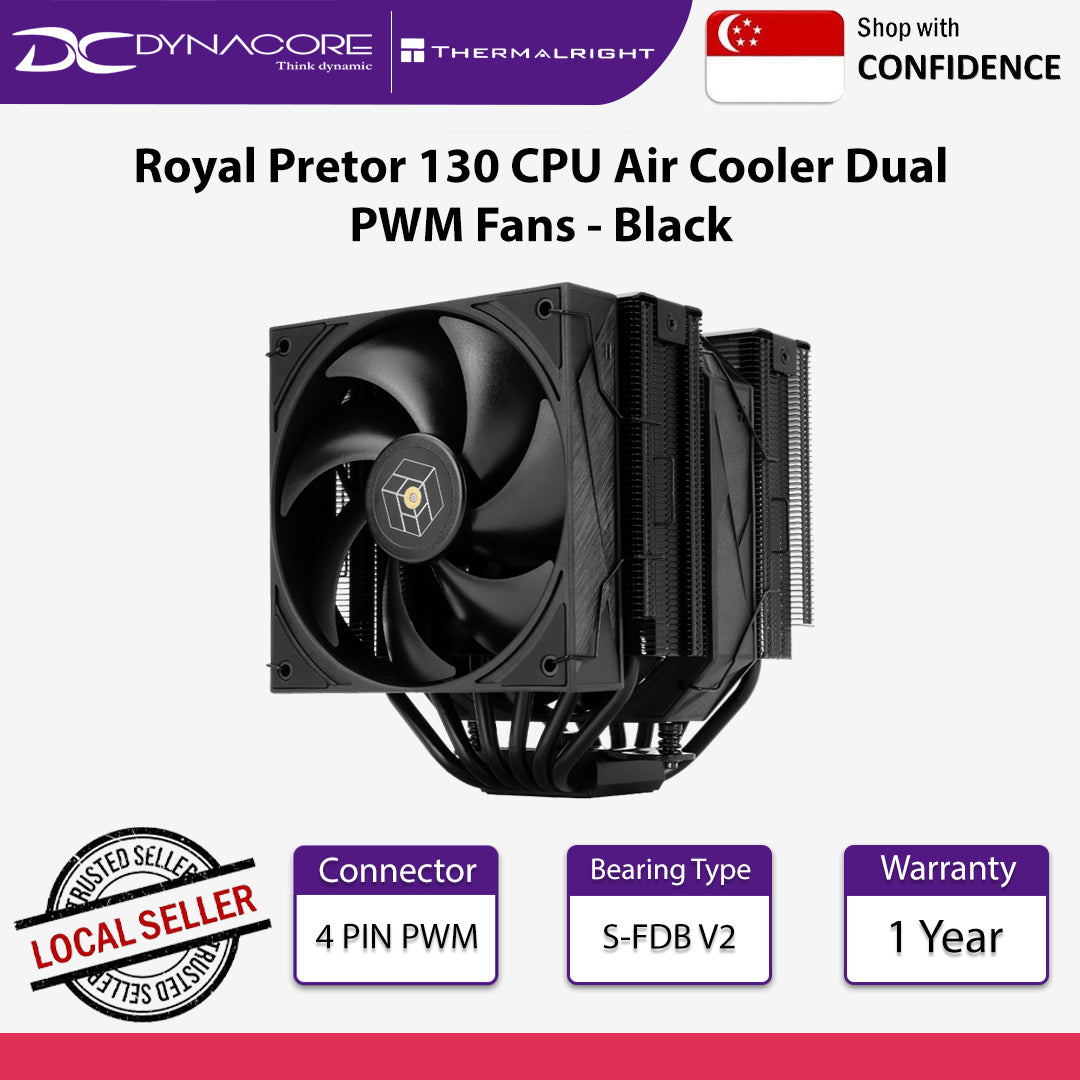 Thermalright Royal Pretor 130 CPU Air Cooler Dual PWM Fans Black - 814256018258