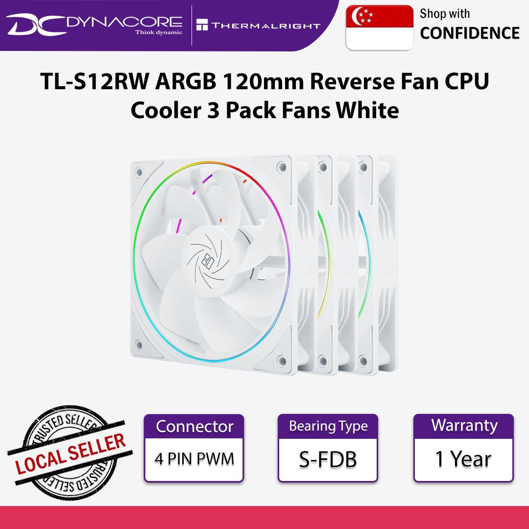 Thermalright TL-S12RW ARGB 120mm Reverse Fan CPU Cooler 3 Pack Fans White - 814256018333