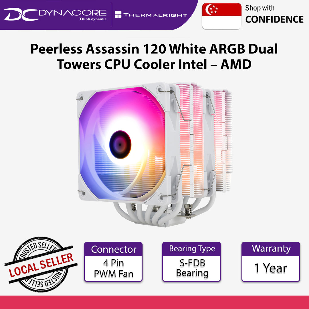 Thermalright Peerless Assassin 120 White ARGB Dual Towers CPU Cooler Intel – AMD - 814256003131