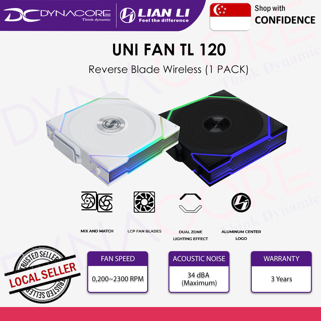 LIAN LI UNI FAN TL Wireless Reverse 120 1-Pack Black / White - Reverse Blade - 4718466017277 / 4718466017284