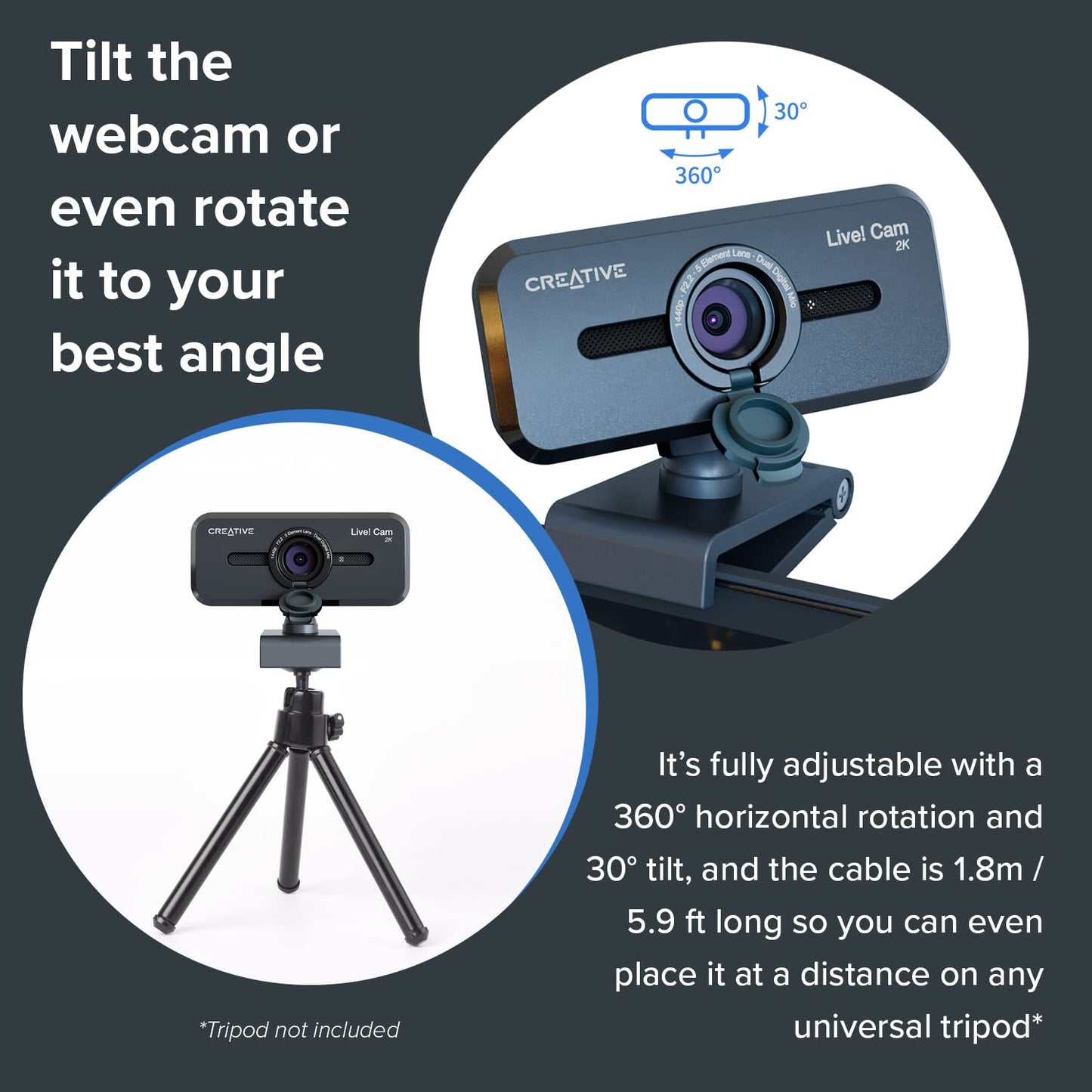 Creative Live! Cam Sync V3 - 2k QHD Webcam with 4K Digital Zoom and Built-in Mics - 5390660195365