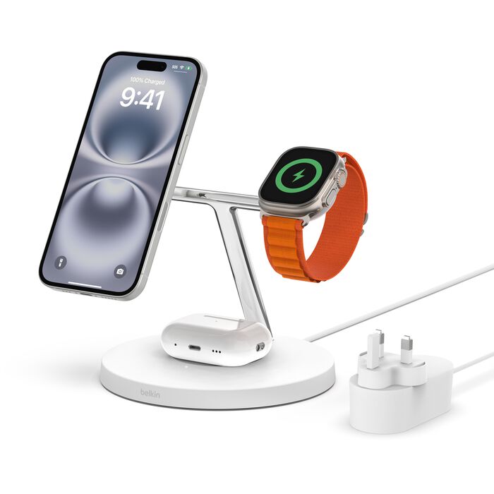 BELKIN 3-IN-1 WIRELESS CHARGING STAND MAGSAFE WHT - 745883836581