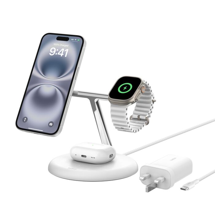 BELKIN QI2 3-IN-1 WIRELESS CHARGING STAND WHT - 745883868704