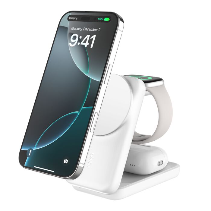 BELKIN QI2.2 25WATT 3-IN-1 WIRLESS-CHARGER SQ WHITE - 745883919765