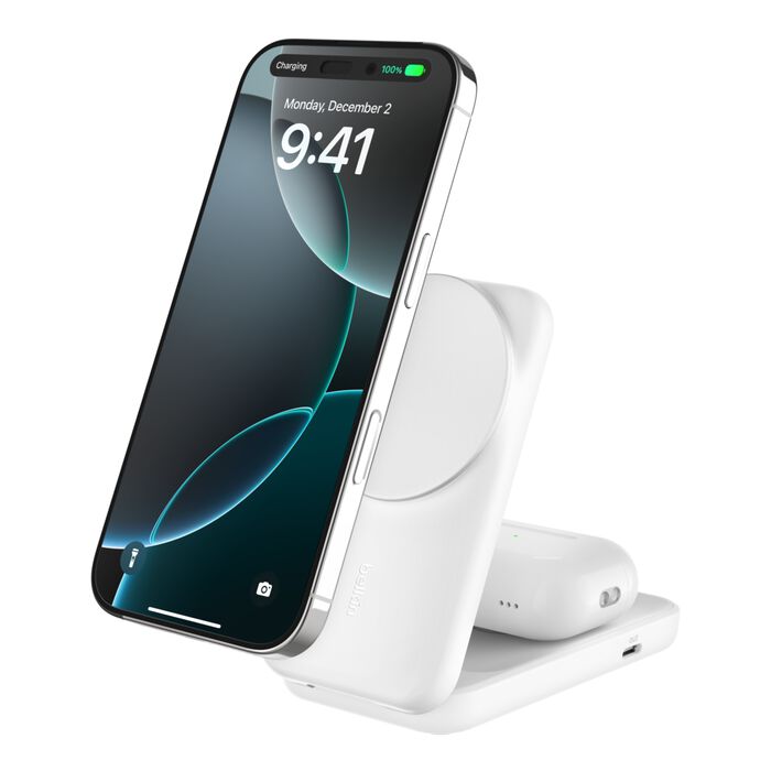 BELKIN QI2.2 25WATT 2-IN-1 WIRLESS-CHARGER SQ WHITE - 745883921867