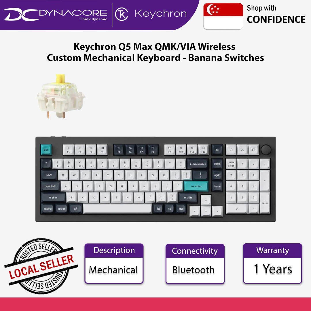 Keychron Q5 Max QMK/VIA Wireless Custom Mechanical Keyboard - Carbon Black - Banana Switches - 4895248864400