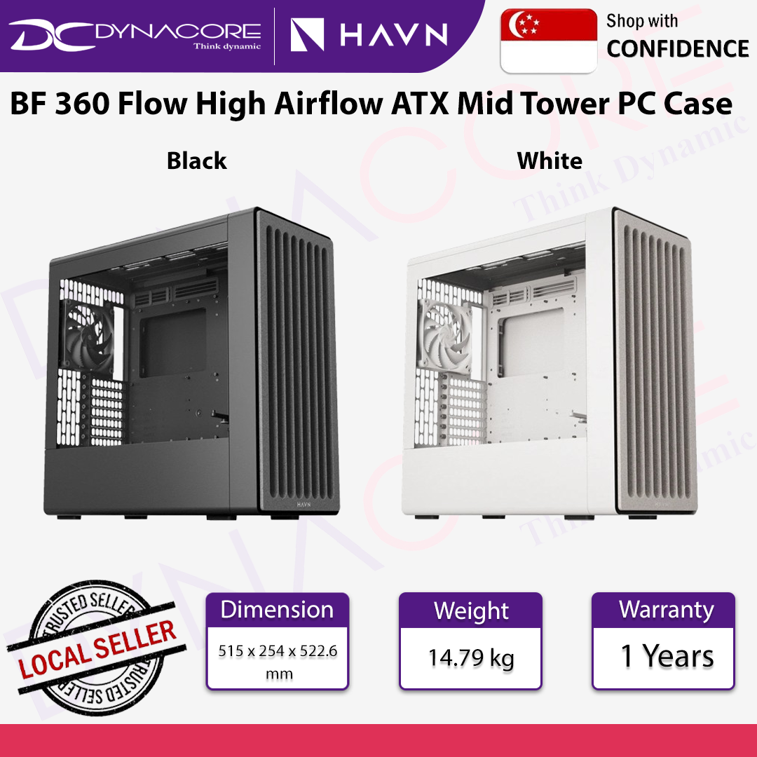 HAVN BF 360 Flow High Airflow ATX Mid Tower PC Case - Black / White