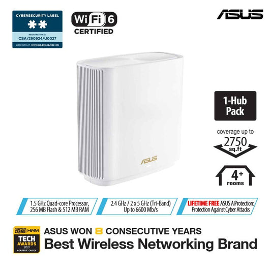 ASUS XT8-ZENWIFI (WHITE 1-PK) WIFI6 TRI-BAND AX6600 AIMESH MESH ROUTER 1PK WHITE - XT8 (W-1-PK)