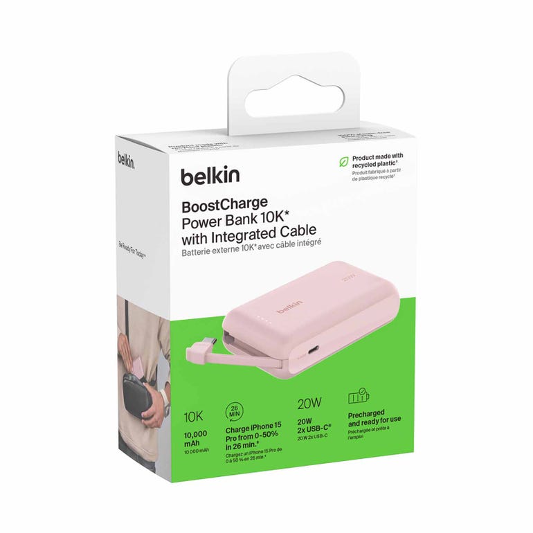 BELKIN BPB021FQPK POWERBANK 10K W/ CABLE PINK PD 20W - 745883896387