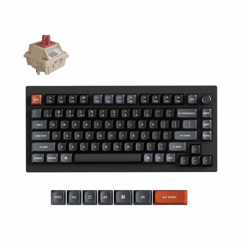 KEYCHRON V1 Ultra 8k 75% 82 Key Black Knob Rgb Hot-swap Silk Pom Red Switch KYCN-V1U-D1 - 4894979004635