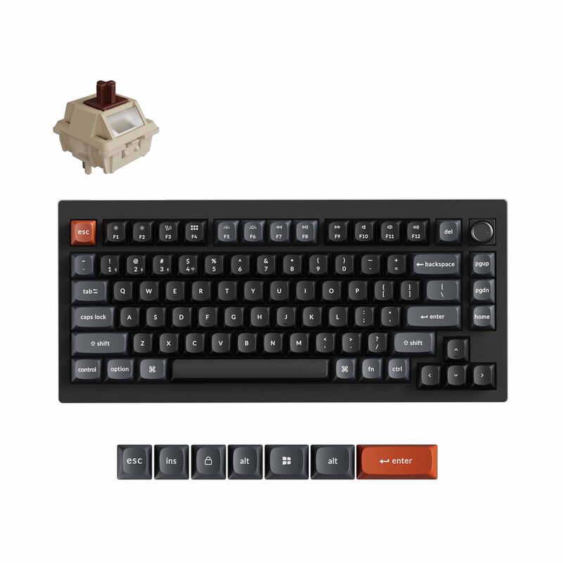KEYCHRON V1 Ultra 8k 75% 82 Key Black Knob Rgb Hot-swap Silk Pom Brown Switch KYCN-V1U-D3 - 4894979004642