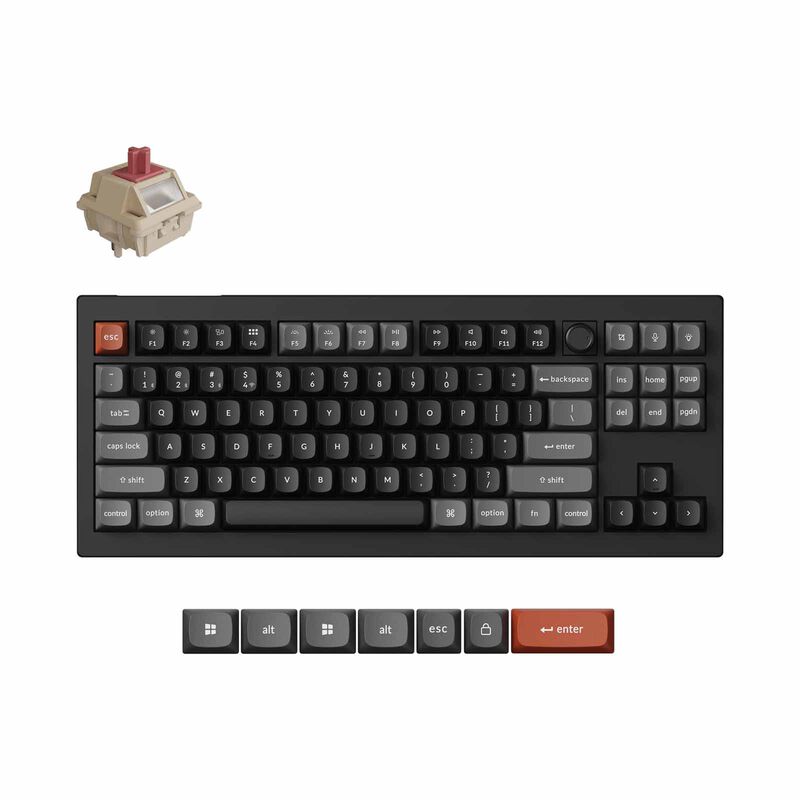 KEYCHRON V3 Ultra 8k 80% 87 Key Black Knob Rgb Hot-swap Silk Pom Red Switch KYCN-V3U-D1 - 4894979026644