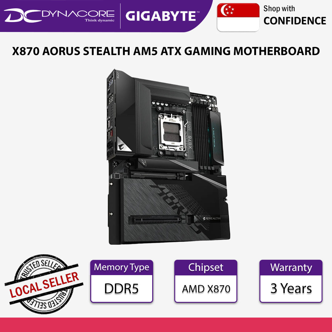 Gigabyte X870 AORUS STEALTH Wi-Fi 7 DDR5 PCIe 5.0 USB-C AMD AM5 ATX Motherboard - 4719331878801