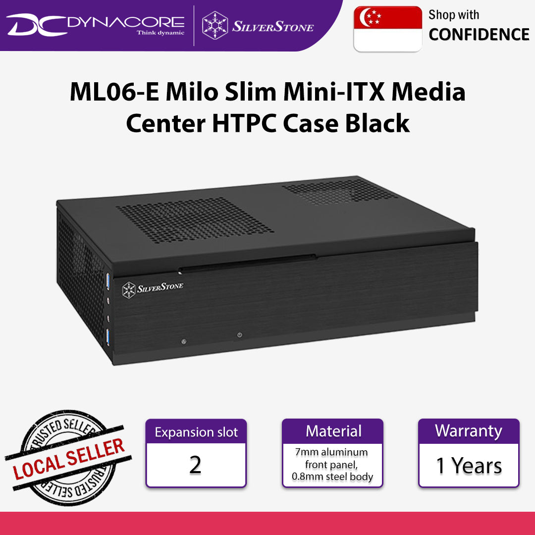 SilverStone ML06-E Milo Slim Mini-ITX Media Center HTPC Case Black - SST-ML06B-E