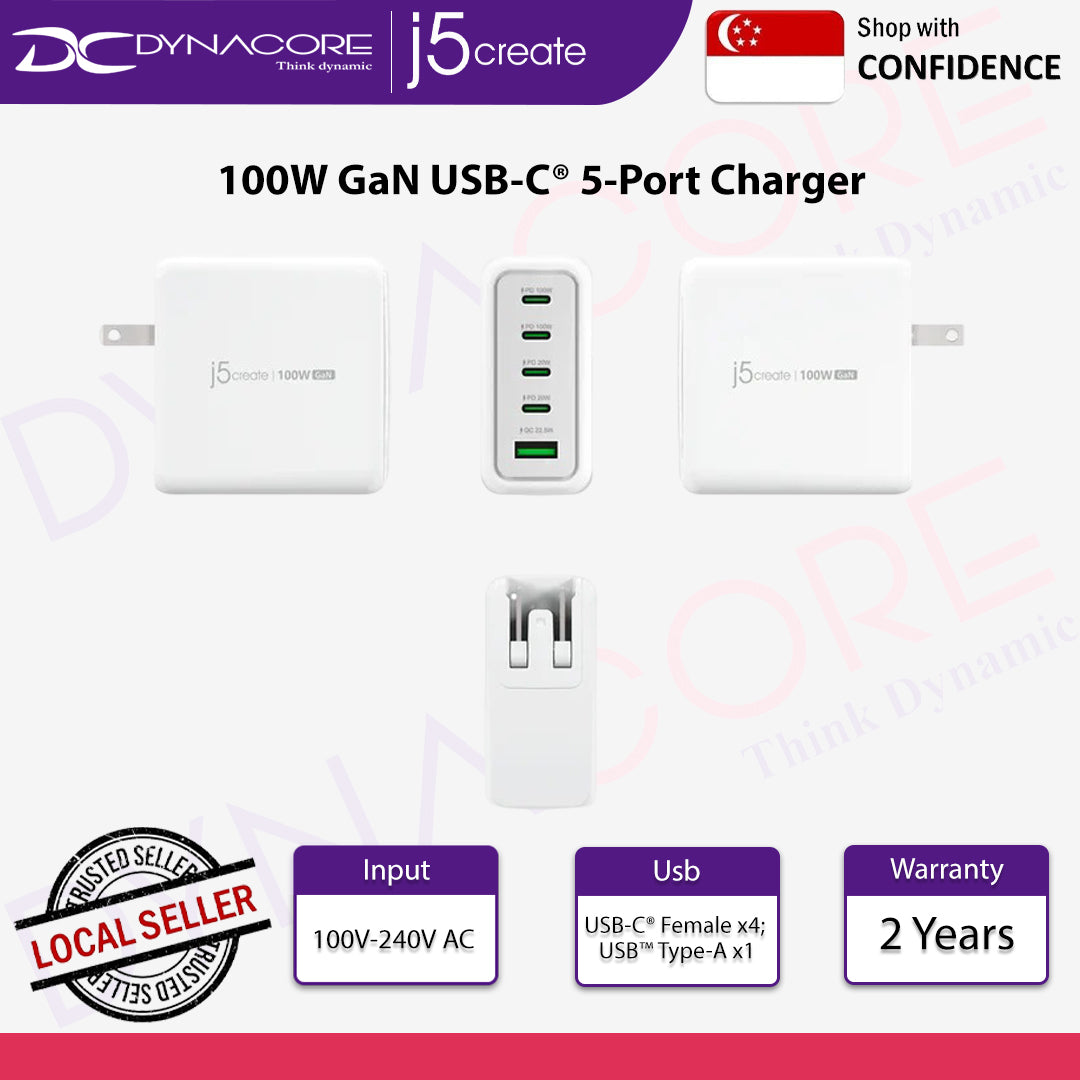 J5CREATE 100W GAN USB-C 5-PORT CHARGER - JUP53100F - 4712795089370