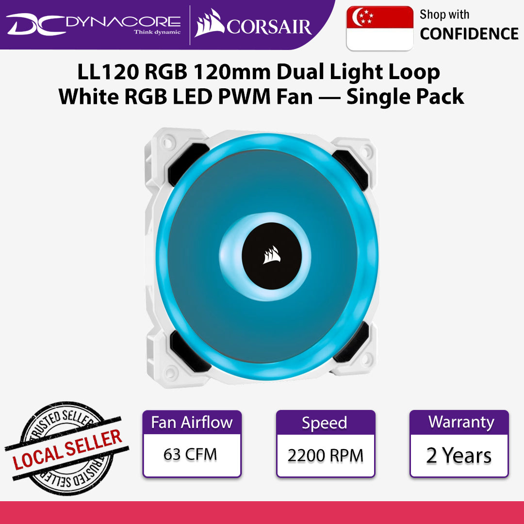 Corsair LL120 RGB 120mm Dual Light Loop White RGB LED PWM Fan Single Pack - CS-CO-9050091-WW
