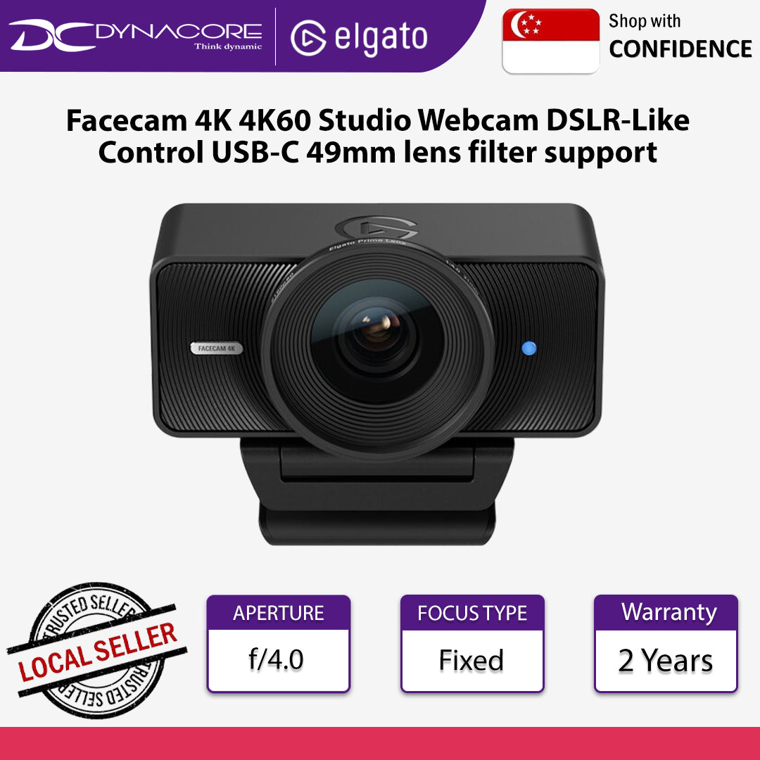 Elgato Facecam 4K 4K60 Studio Webcam DSLR-Like Control USB-C 49mm lens filter support - 0840440484752 -