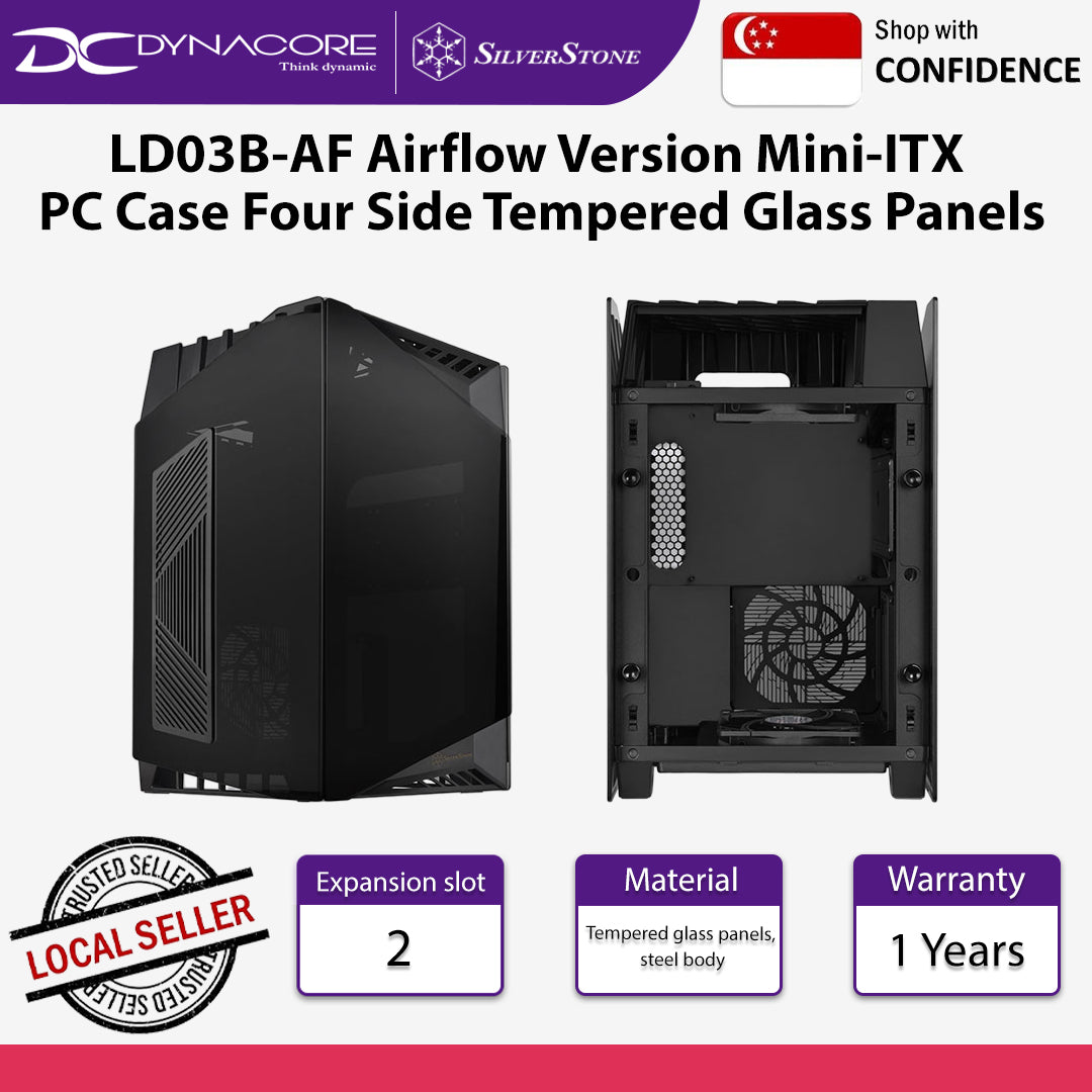 SilverStone LD03B-AF Airflow Version Mini-ITX PC Case Four Side Tempered Glass Panels - SST-LD03B-AF