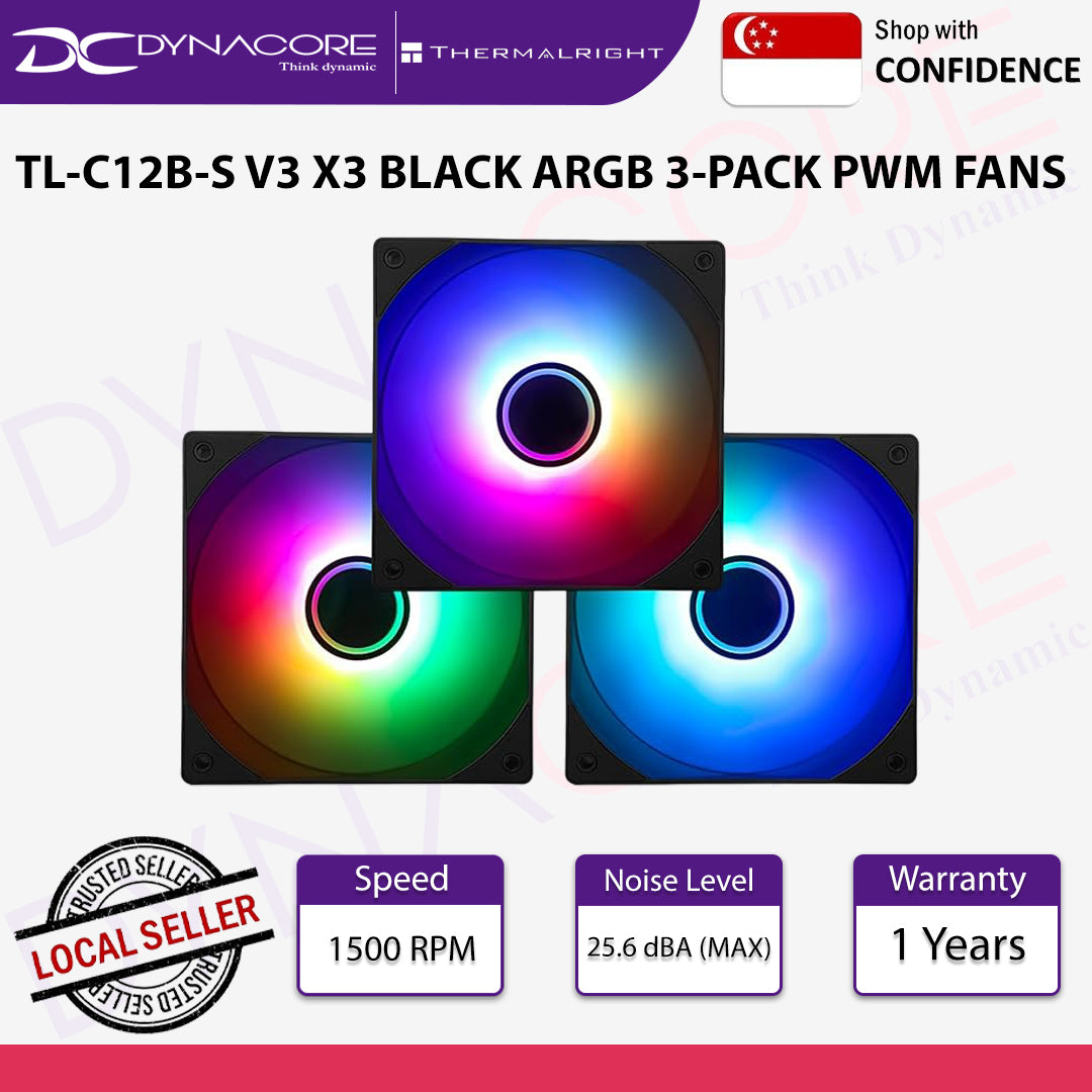 Thermalright TL-C12B-S V3 X3 ARGB 120mm Case Fan - Black 3 Pack - TL-C12B-S V3 X3