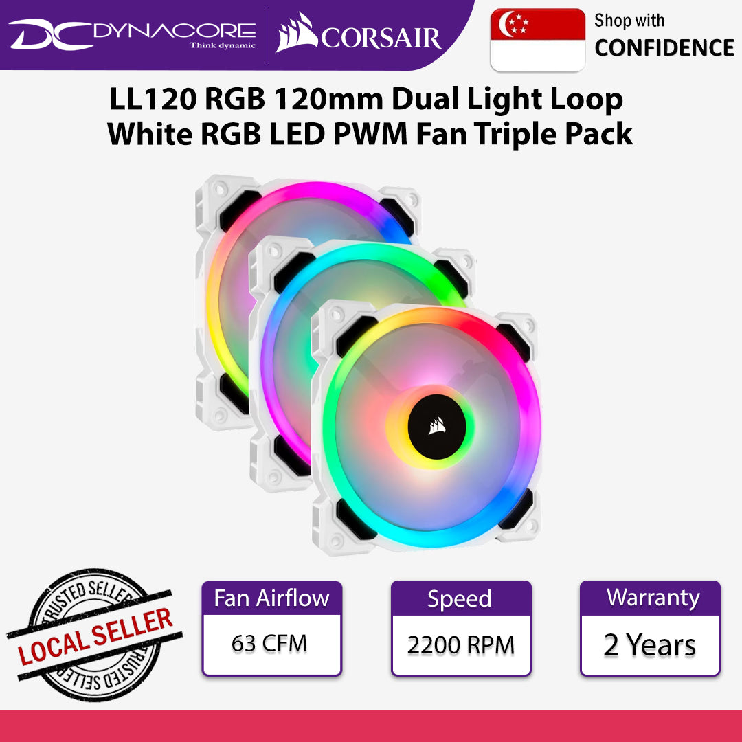 Corsair LL120 RGB 120mm Dual Light Loop White RGB LED PWM Fan Triple Pack - CS-CO-9050092-WW