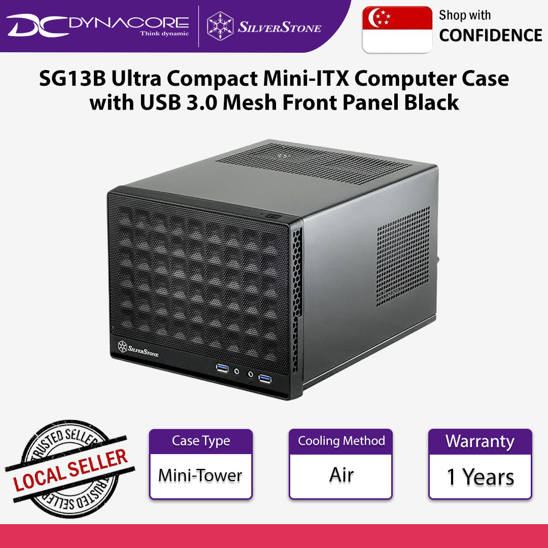 SilverStone SG13B Ultra Compact Mini-ITX Computer Case with USB 3.0 Mesh Front Panel Black - SST-SG13B