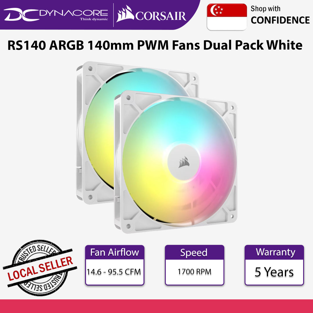 Corsair RS140 ARGB 140mm PWM Fans Dual Pack White - 840006684190