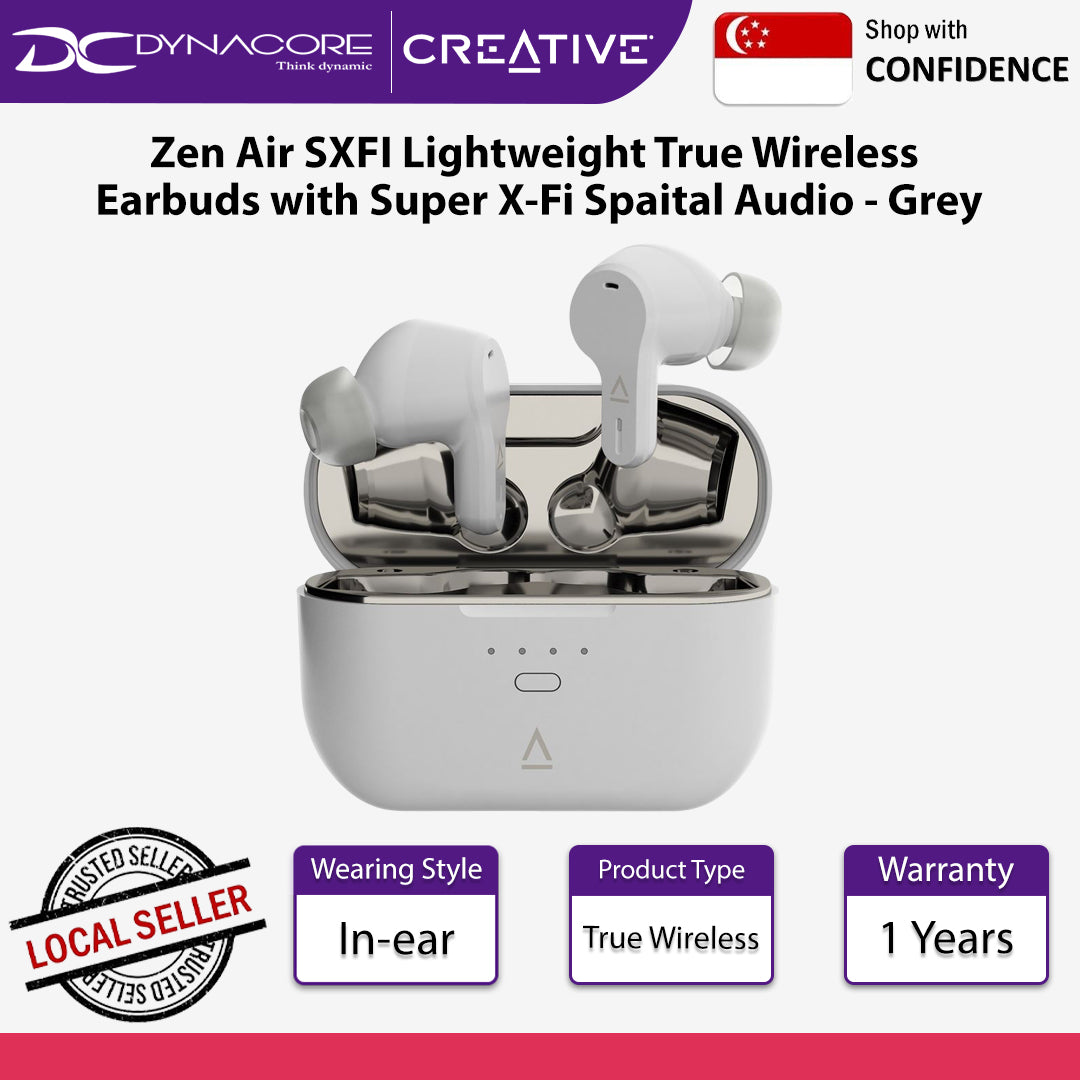 Creative Zen Air SXFI Lightweight True Wireless Earbuds with Super X-Fi Spaital Audio - Grey - 054651196230