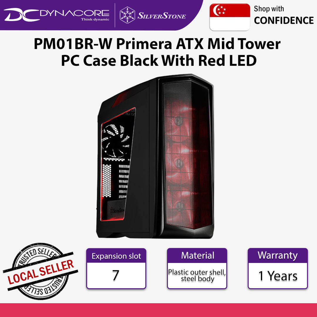 SilverStone PM01BR-W Primera ATX Mid Tower PC Case Black With Red LED - SST-PM01BR-W