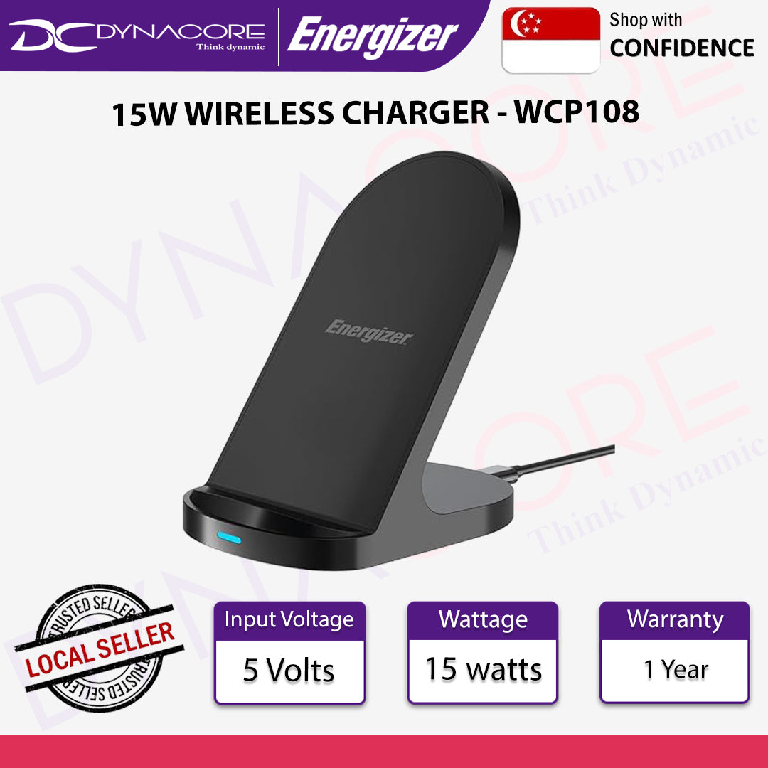 Energizer 15W Wireless Charger - WCP108. Black. 5 Volts Input. 15 Watts Output - 842982105430