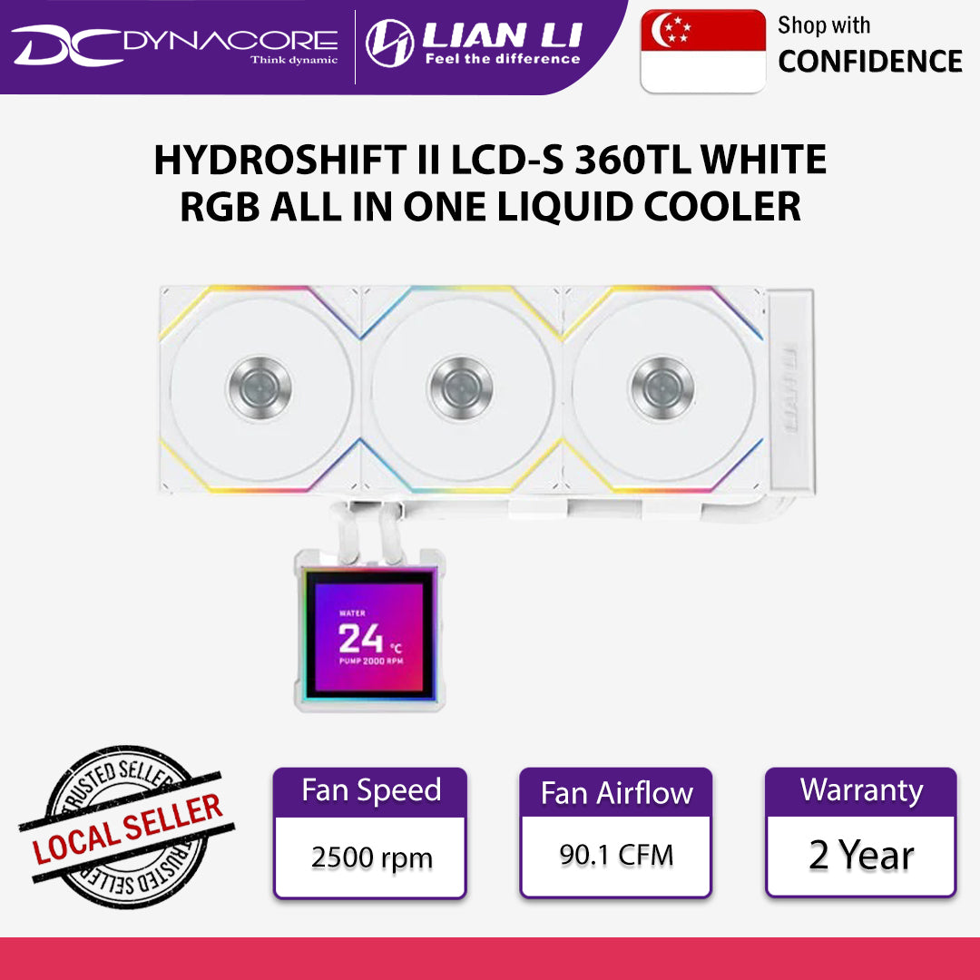Lian Li Hydroshift II LCD-S 360TL All-in-One CPU Liquid Cooler with LCD Display White - 4718466021373